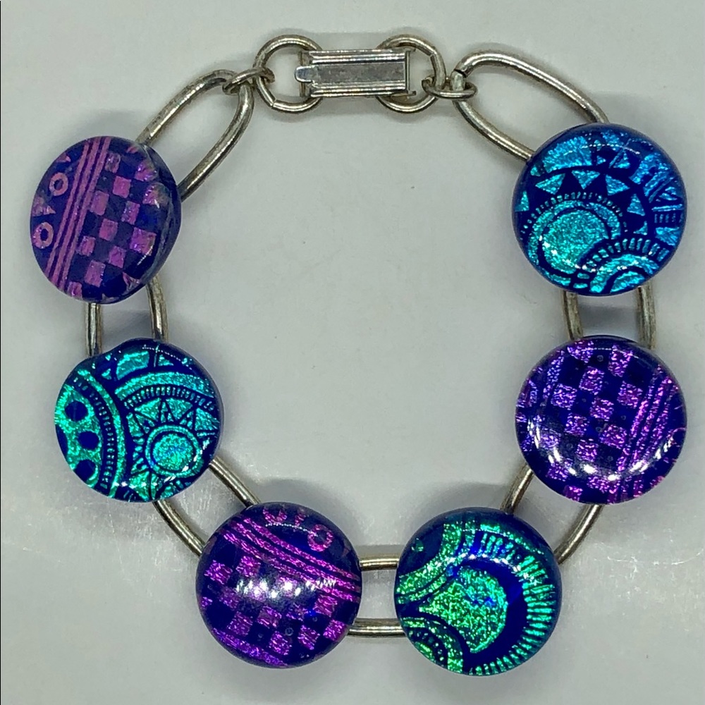 Silver Metal Dichroic Glass Bracelet 8”